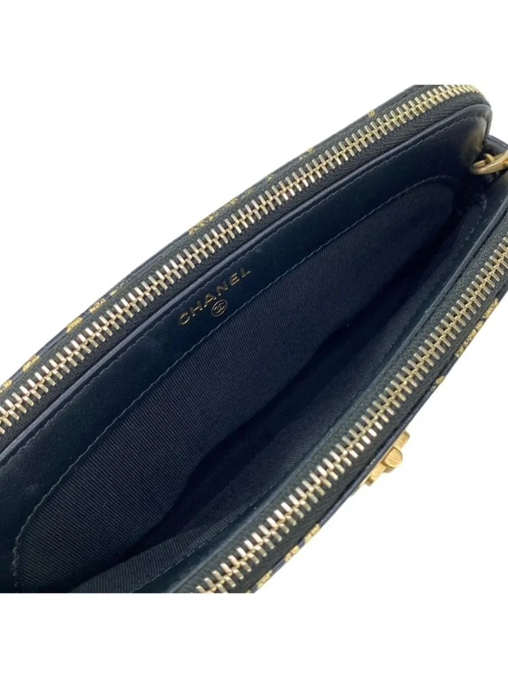 Chanel Wallet 2.55 Black Gold Chain Mademoiselle Vintage Double Zipper Shoulder
